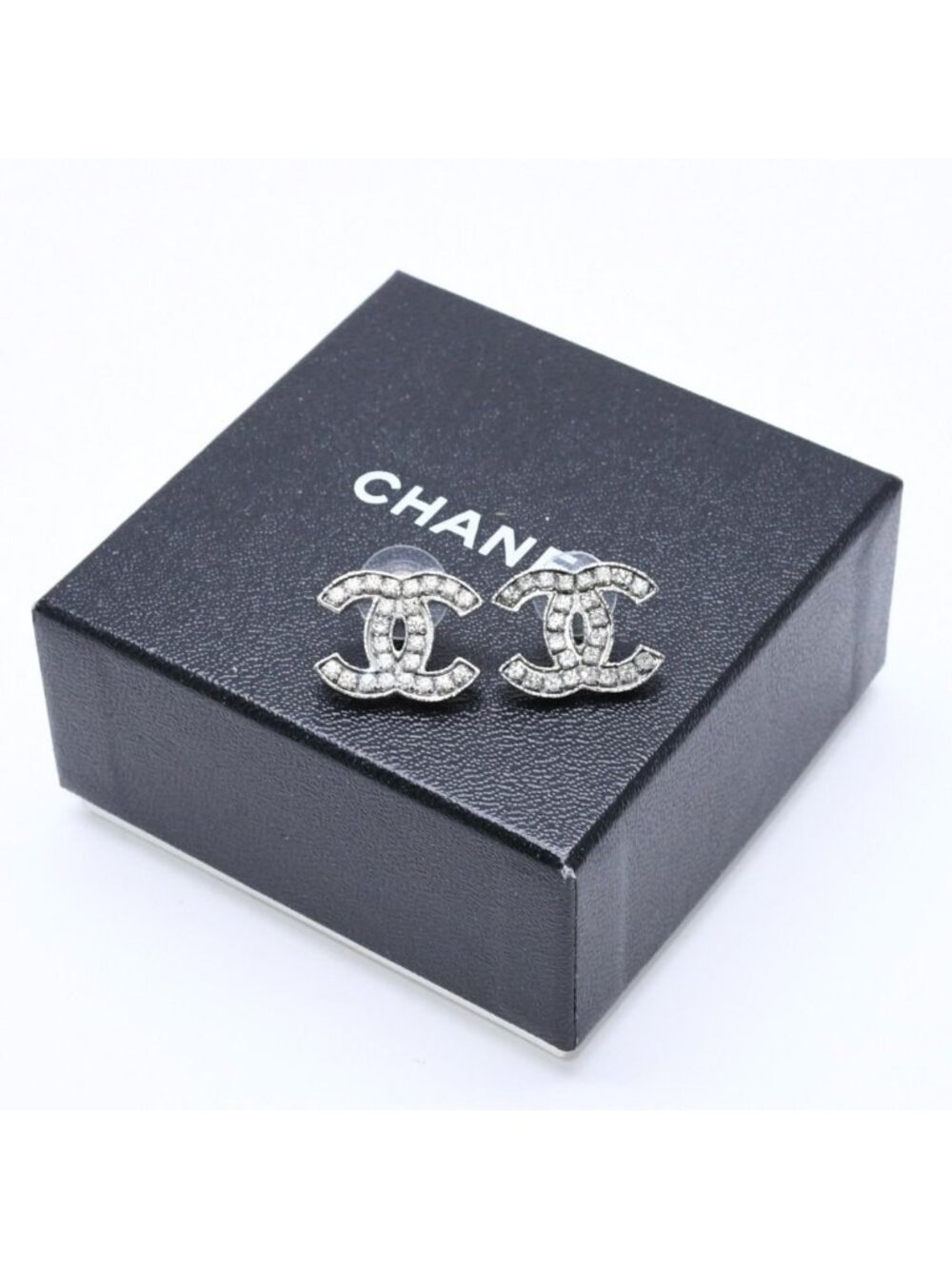Chanel CC Logo Earrings 08A Stamp Metal Rhinestone Silver